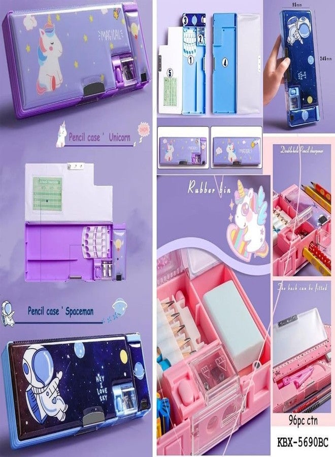 Parshya Magical Multifunctional Cute School Pencil Canvas for Girls, Unicorn Compass Box for Boys, Aesthetic Stationary Items for Kids, Magnetic Pencil Box, Best Gifts (Magical Purple Compass Box) - Image 2